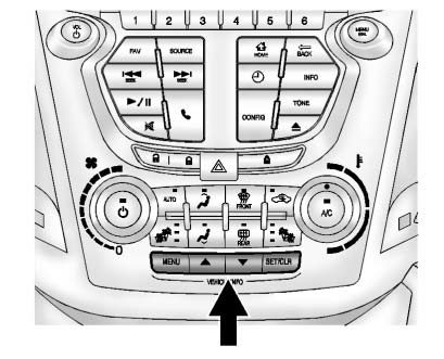 Chevrolet Equinox: Information Displays. MENU: Press this button to get to the Trip/Fuel Menu and the Vehicle Information