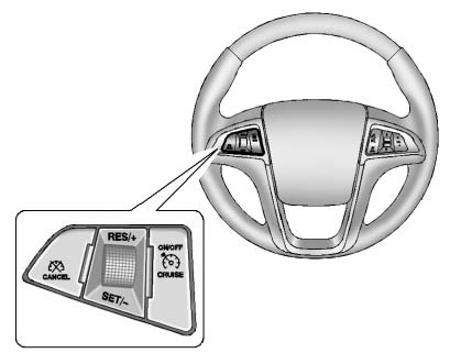 Chevrolet Equinox: Cruise Control. ON/OFF 5 CRUISE: Press to turn the cruise control system on and off.